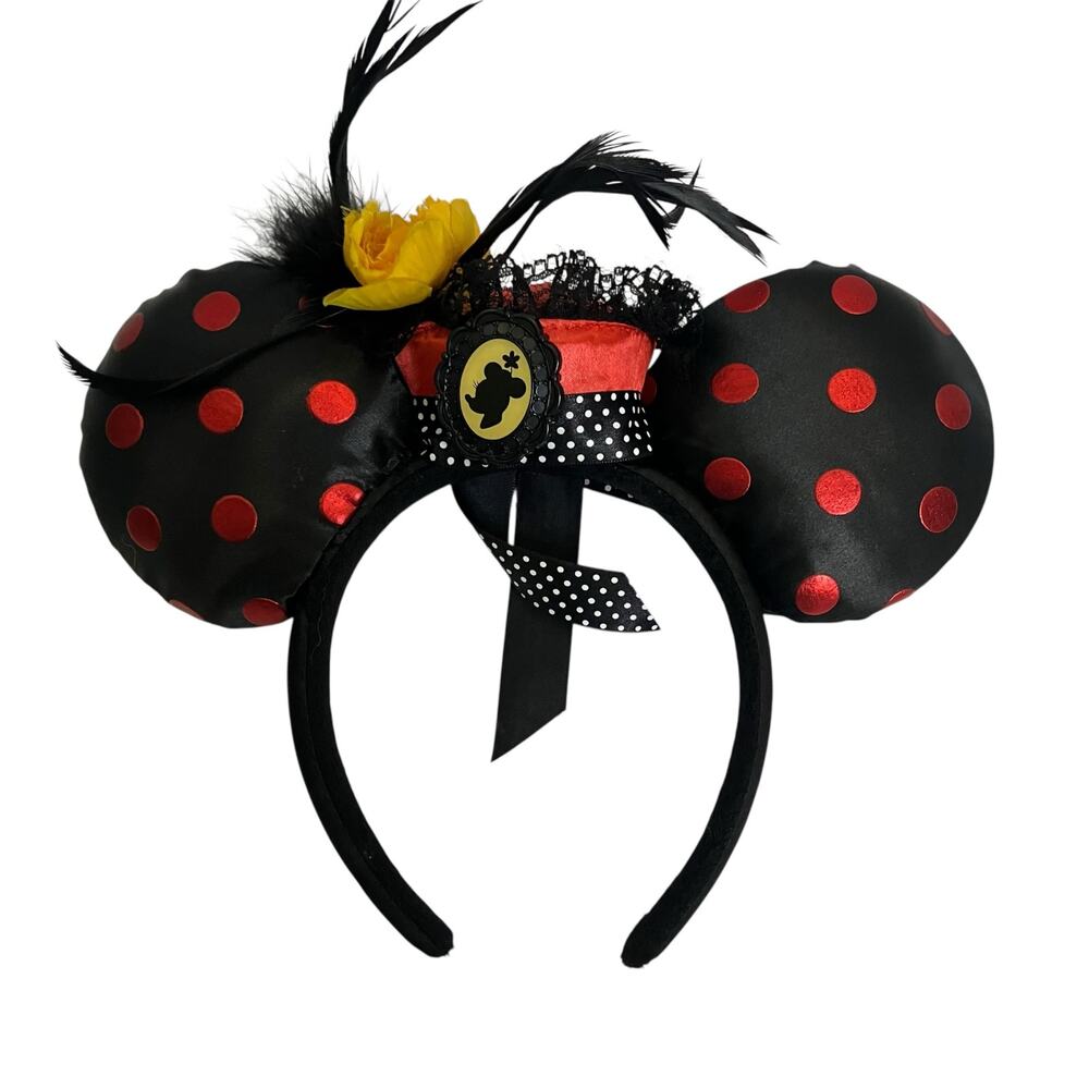 Disney Parks Minnie Mouse Ears Dapper Design with Hat, Feathers, and Cameo